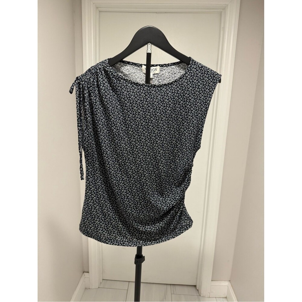 Nation LTD Julie Shoulder Tie Top Navy and White